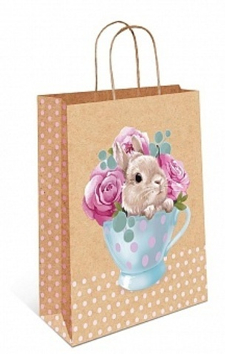 Пакет подарочный Зайка в чашке Крафт 32*26*12 см