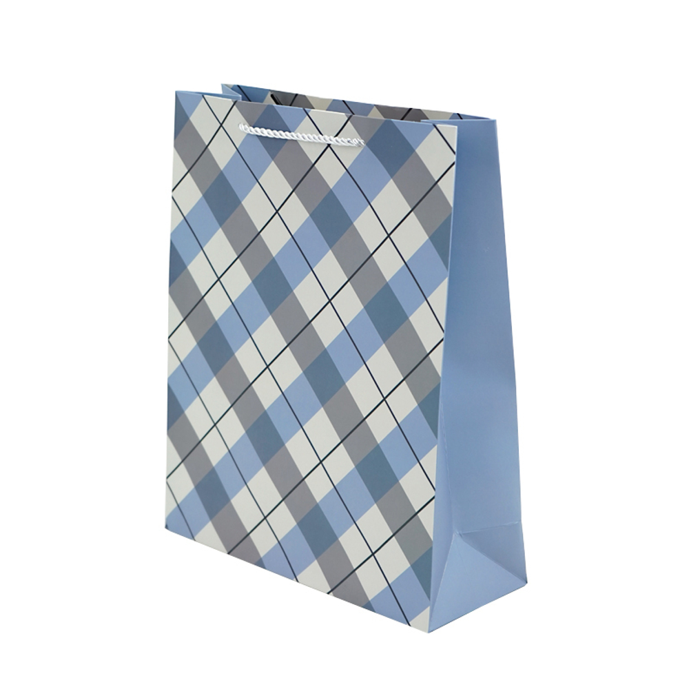 Пакет подарочный "Клетка", Голубой 26*10*32 см
