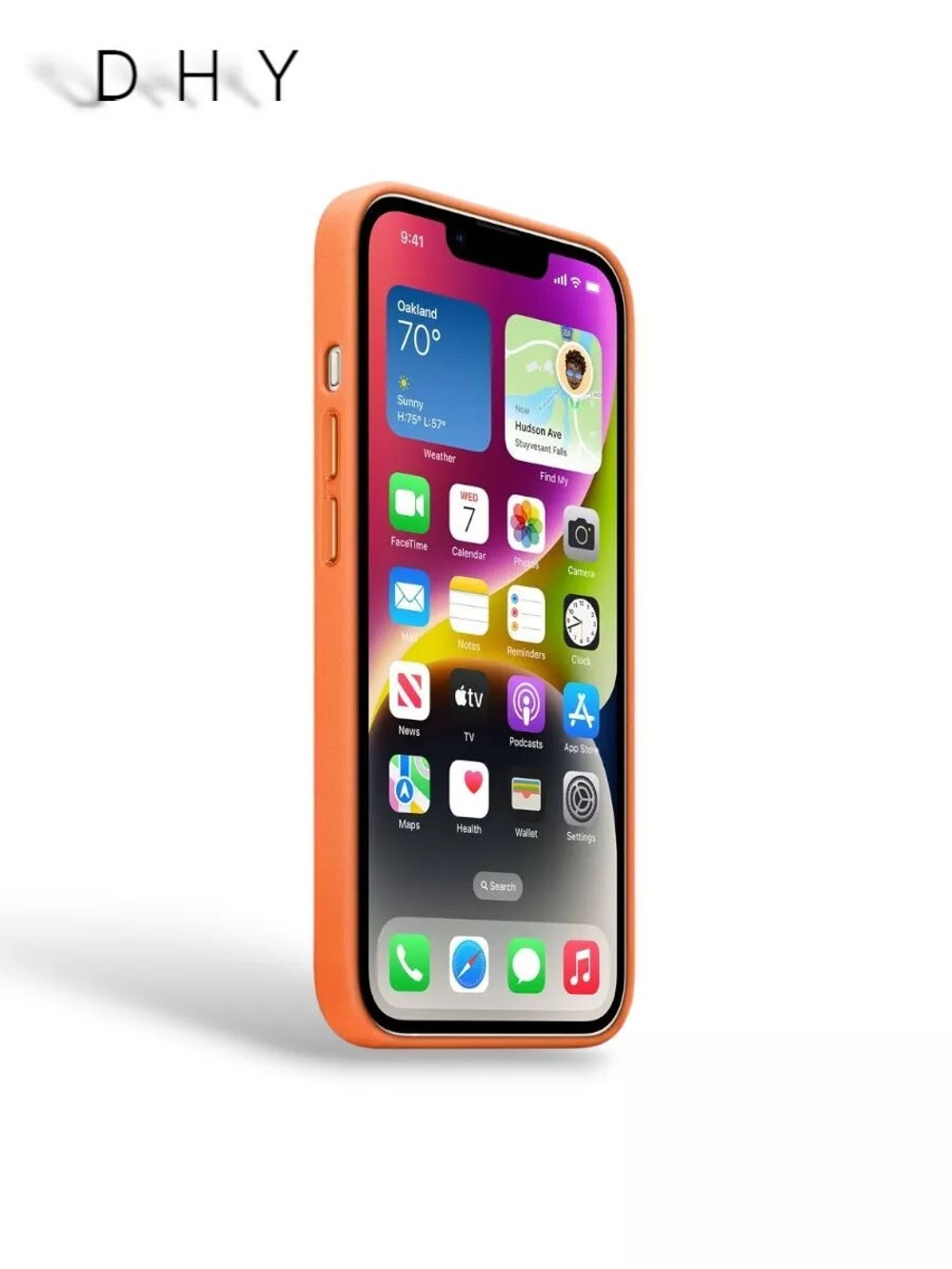 Кожаный чехол Leather Case iPhone 14 PLUS | Orange Оранжевый