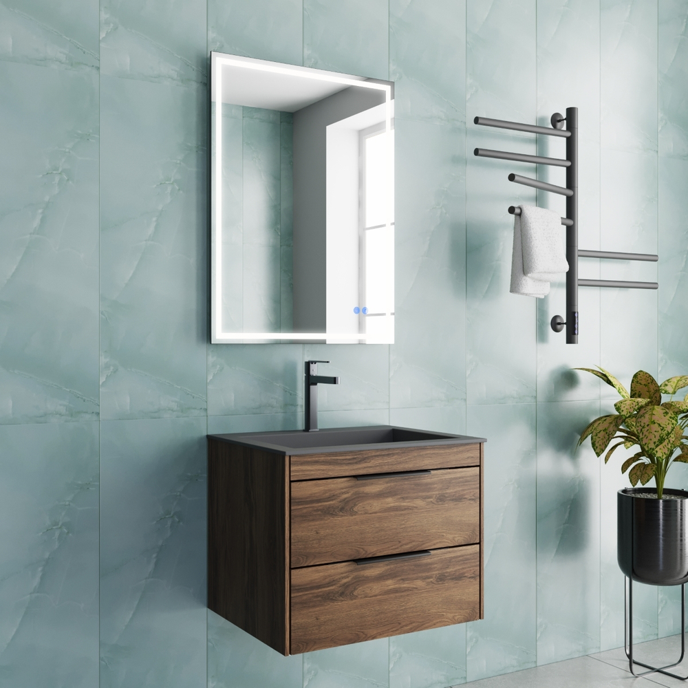 Тумба под раковину Vincea Chiara 2D 600 подвесная, 2 выкатных ящика soft-close, C.Oak