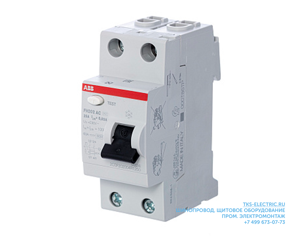 УЗО ABB FH200 2P 25А, 30 мА (AC), 2CSF202004R1250