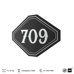 Номерок на дверь квартиры 709, для кабинета, офиса, шильдик 9 х 7 см, черный, Айдентика Технолоджи