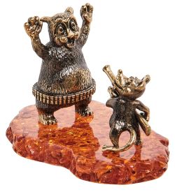 Народные промыслы AM-1785 Фигурка «Мышь с ружьем» (латунь, янтарь)