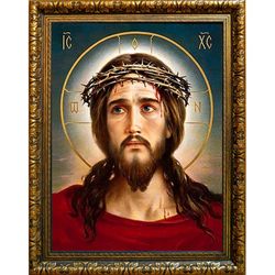 Иисус Христос в терновом венце. Икона на холсте.