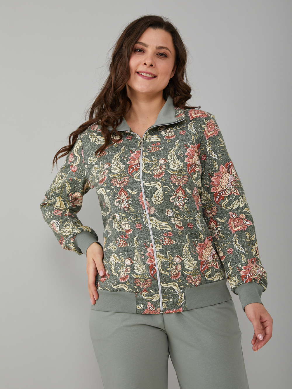 Костюм с брюками КБ-184/фисташка-мифическиецветы