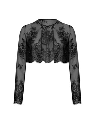 Укороченный топ из кружева с рукавами и завязками