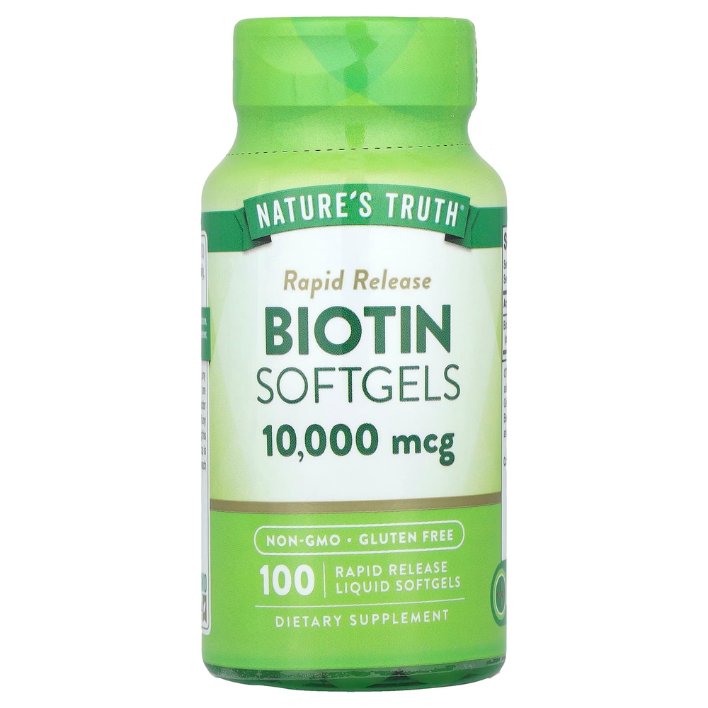 Nature's Truth, Биотин, 10 000 мкг, 100 желатиновых капсул с быстрым высвобождением