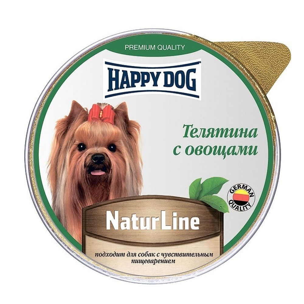 Влажный корм Happy Dog Natur Line для собак, Паштет с Телятиной и овощами, ламистер 125г