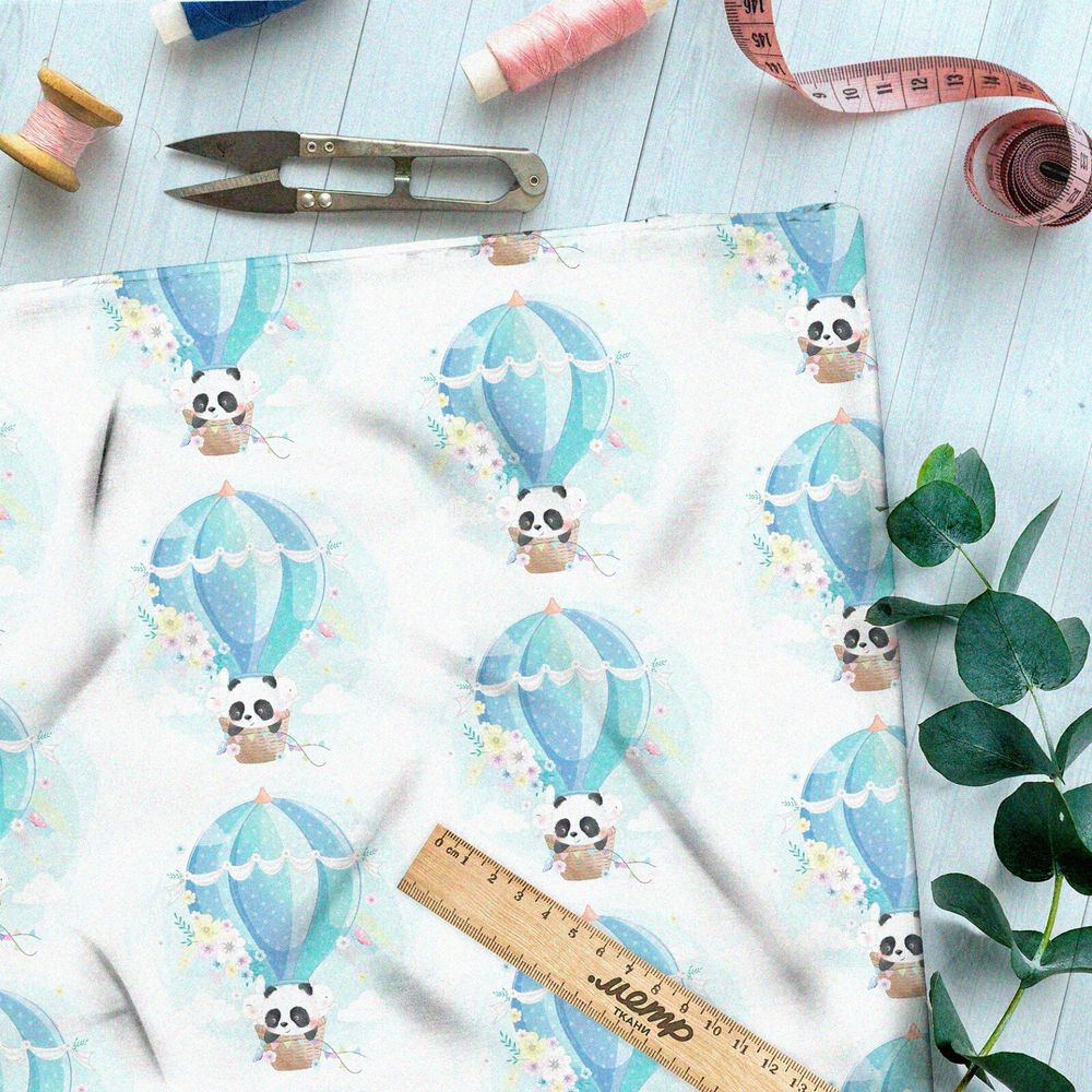 Ткань шелк Армани нежные панды на воздушном шаре