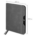 Ежедневник датированный 2025, А5, 151х213 мм, BRAUBERG "Note", под кожу, держатель для ручки, резинка-фиксатор, серый, 115933