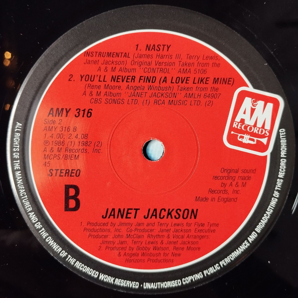 Винтажная виниловая пластинка LP Janet Jackson Nasty (UK 1986) 45 RPM Maxi Single
