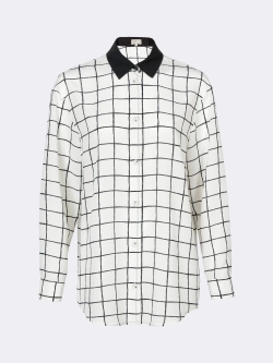 Шелковая рубашка в клетку с черным воротничком OLA OLA