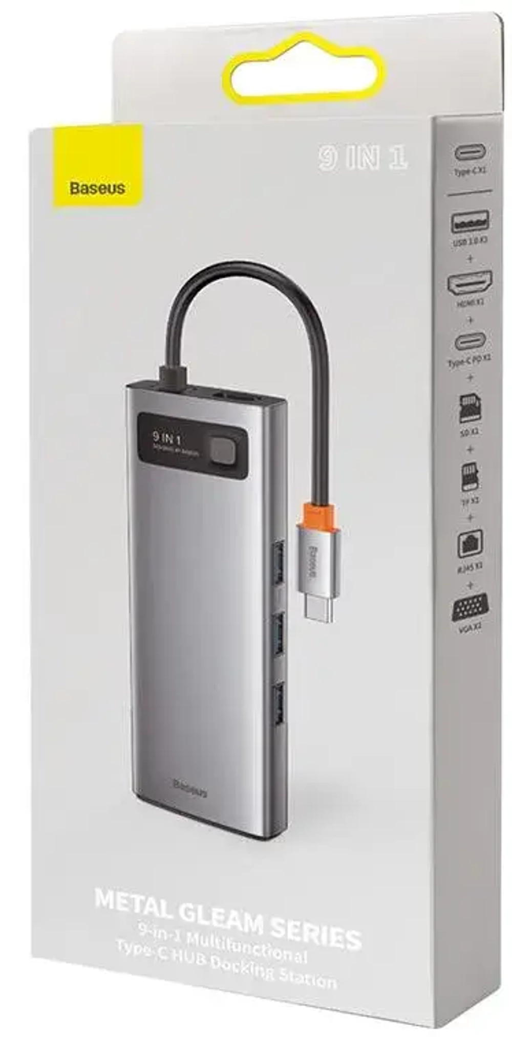 Адаптер Baseus Metal Gleam Series Multi-functional 9 в 1 Type-C HUB (Space Gray) (CAHUB-CU0G)