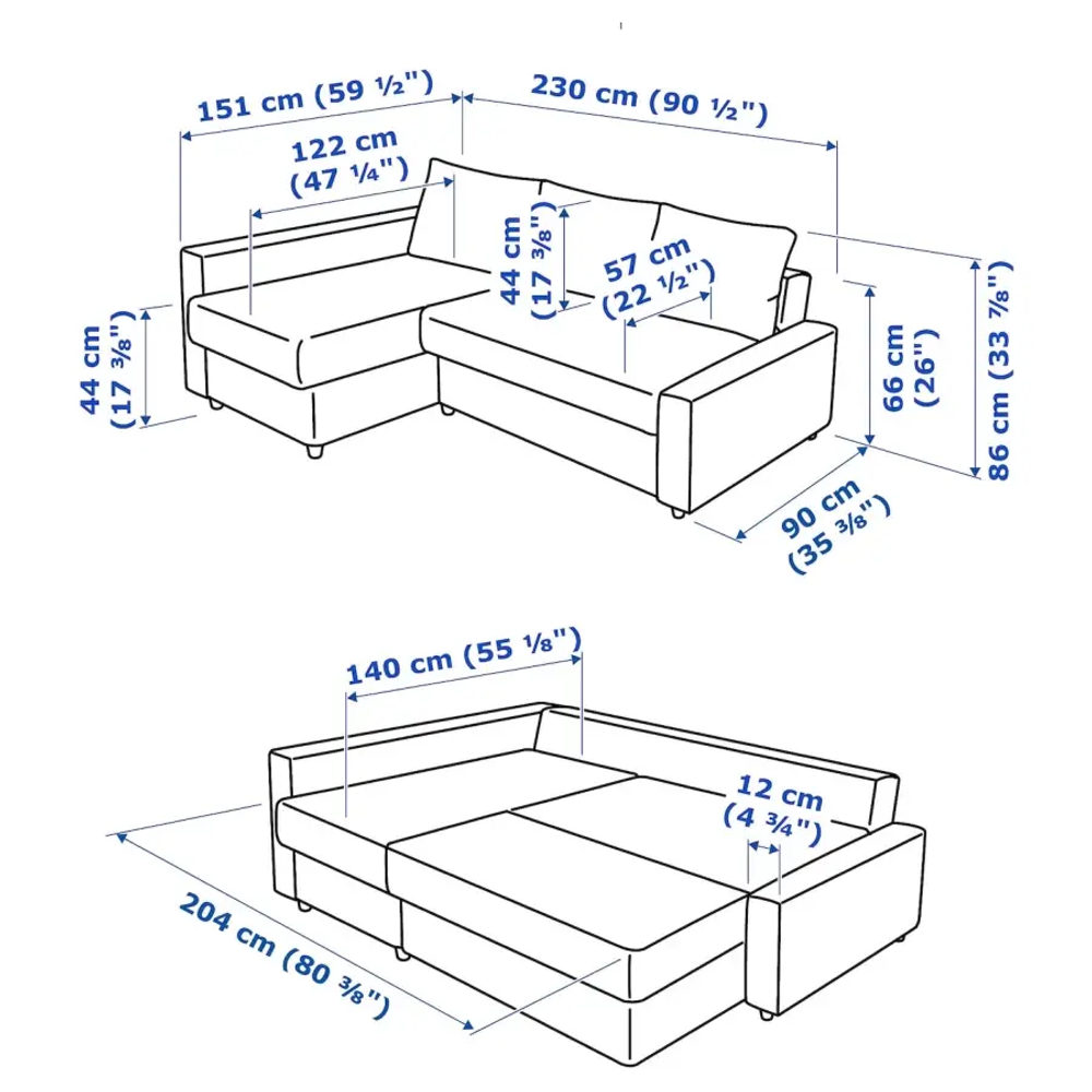 Угловой диван с функцией сна - IKEA FRIHETEN/ФРИХЕТЕН ИКЕА, 86х151х230 см, черный