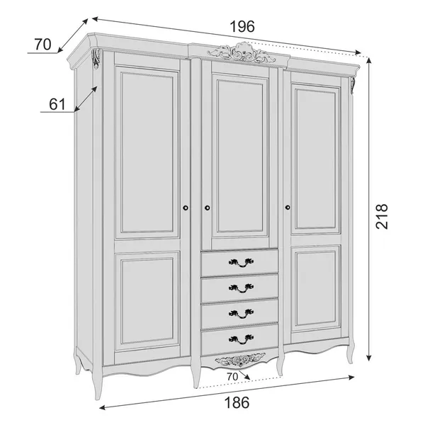 Шкаф 3 двери (с доводчиками)