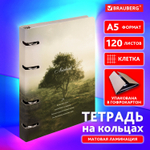 Тетрадь на кольцах А5 160х212 мм 120 листов картон матовая ламинация клетка BRAUBERG "Nature" (3 штуки в упаковке)