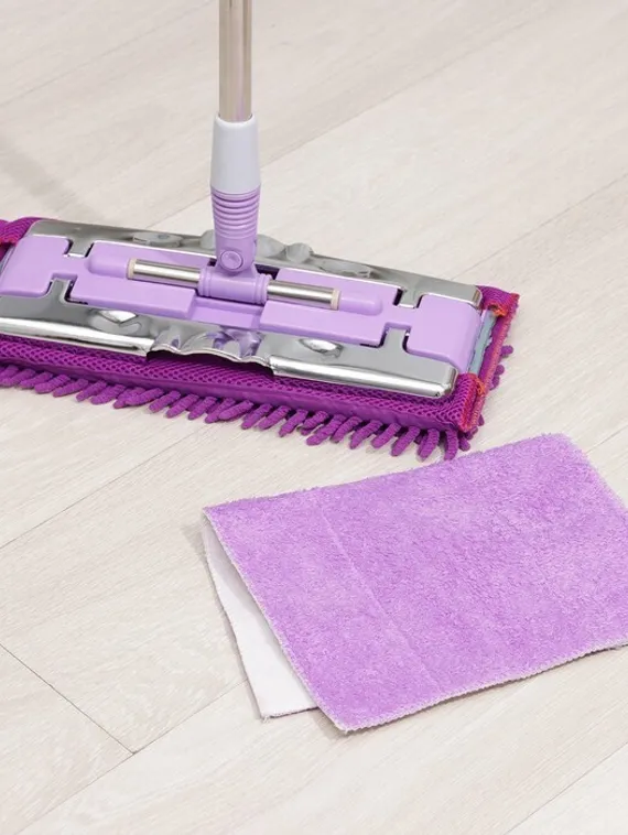 Швабра для мытья пола плоская, насадка из микрофибры букли 35×15 см, телескопическая стальная ручка 84-125 см