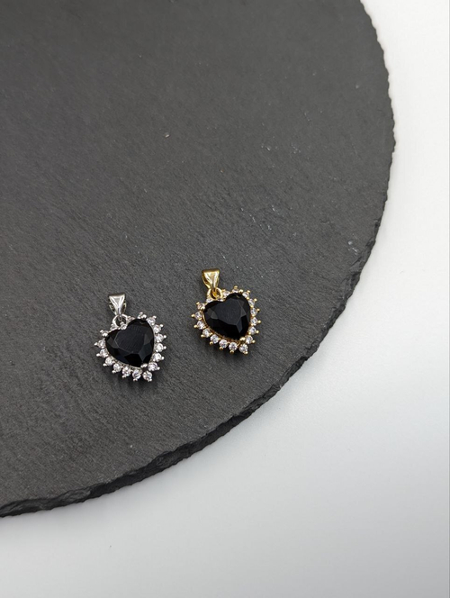 Подвеска сердце с фианитами черное