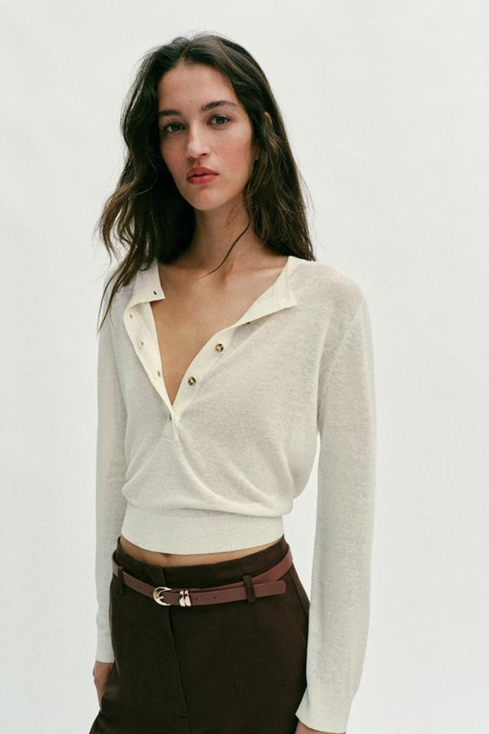 ZARA БРЮКИ С ВЫСОКОЙ ПОСАДКОЙ И РЕМНЕМ, КОРИЧНЕВЫЙ