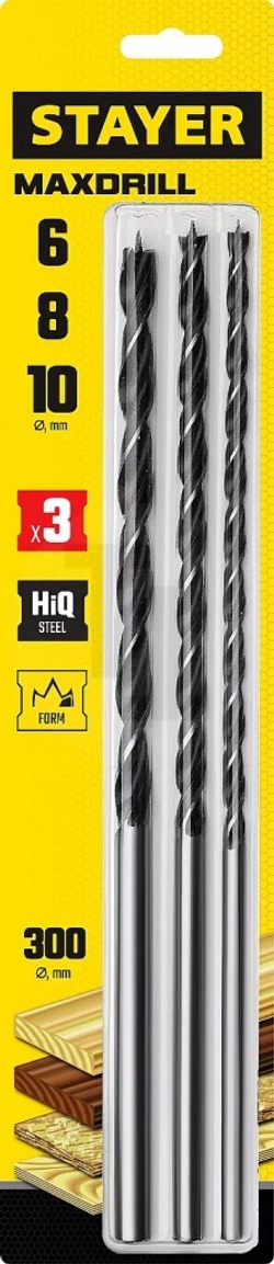 Набор сверл спиральных по дереву Maxdrill (3 шт; 6-8-10x300 мм) Stayer 2943-300-H3_z01