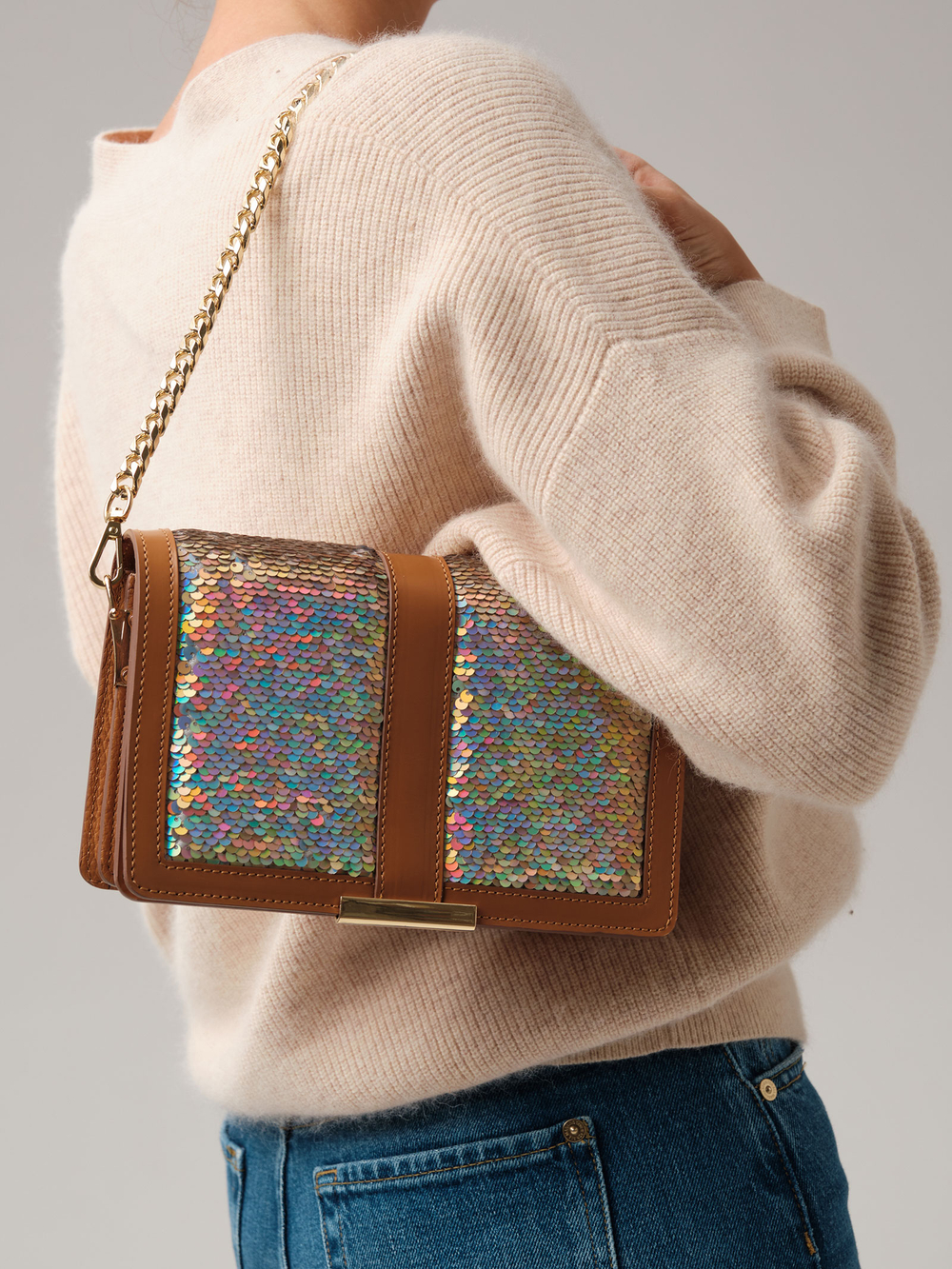 Сумка с пайетками Azaro 30753 коричневый лист