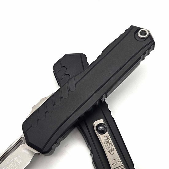 Нож фронтальный, автоматический Microtech Cypher II S/E Black Stonewash Standard - сталь М390МК, рукоять алюминий