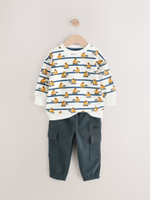 Лонгслив и джоггеры в комплекте для мальчика Next E60-678, Белый, Темно-серый