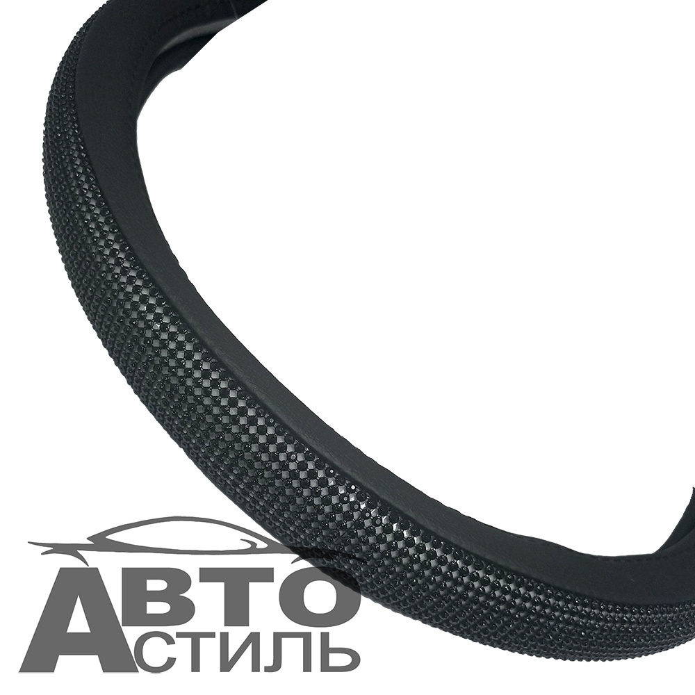 Оплетка на руль круглая Coolpart DIAMOND 50 (37*38) к/з черный/черный СТРАЗЫ A268BL-BL