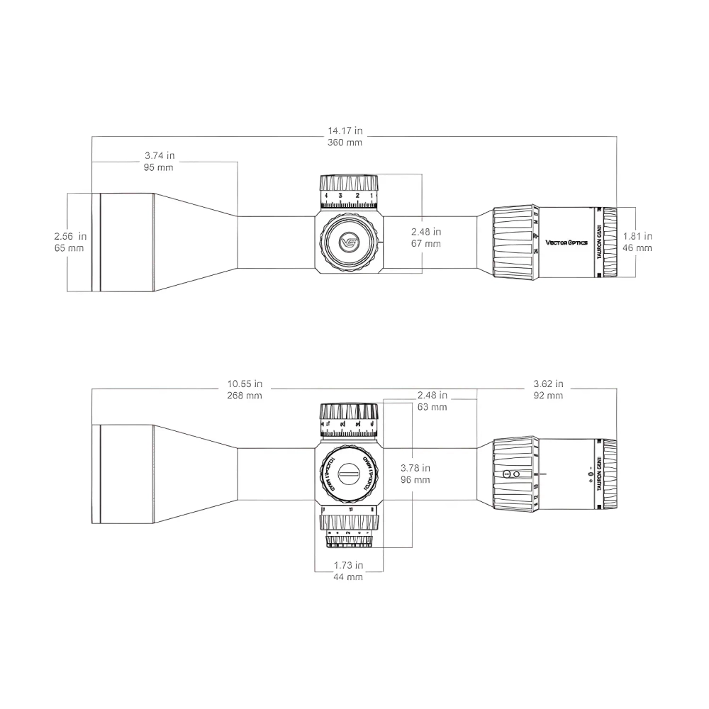 Оптический прицел Vector Optics Taurus GENII 3-24х56 ED SFP (SCOL-55) - технические размеры
