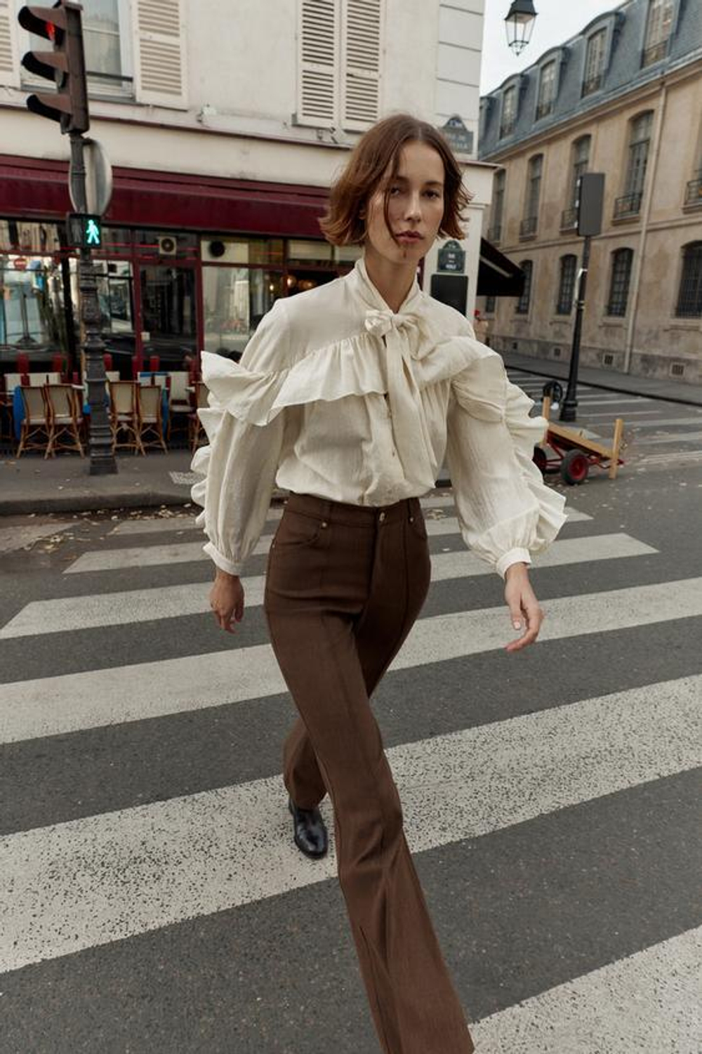 ZARA БРЮКИ FLARED С ВЫСОКОЙ ПОСАДКОЙ, КОРИЧНЕВЫЙ