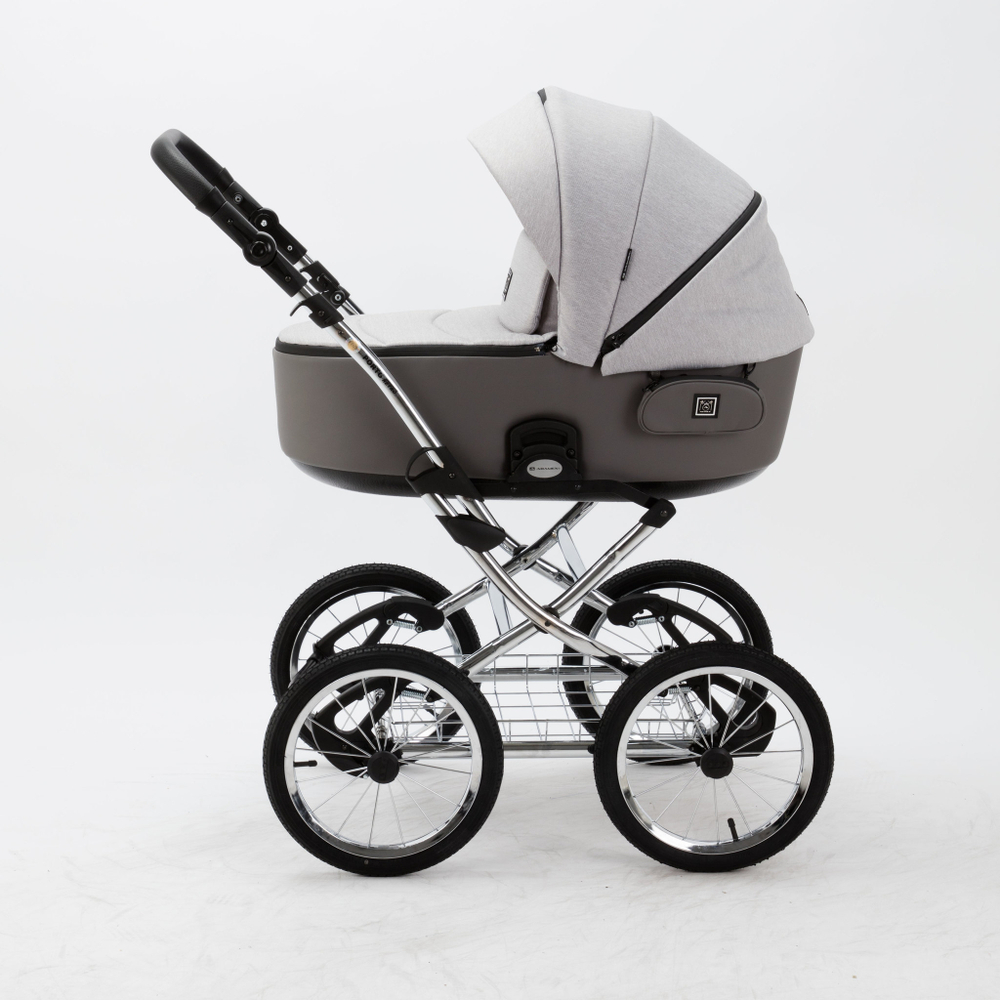 Универсальная детская коляска Adamex Porto Retro TIP PS-79 2в1 (Светло-серый, светло-серая экокожа)