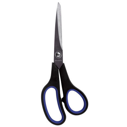 Ножницы BRAUBERG "Soft Grip", 216 мм, черно-синие, резиновые вставки, 3-х сторонняя заточка