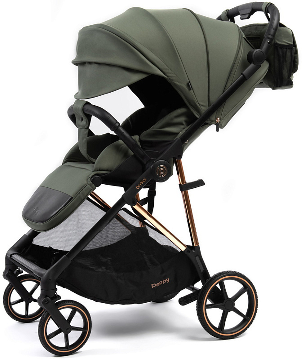 Прогулочная коляска Peppy Amici с автокреслом Verona Black Green рама Gold
