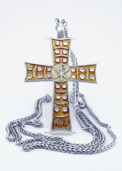 Крест священника "Плод духа", пьютер, эмаль, 9 см