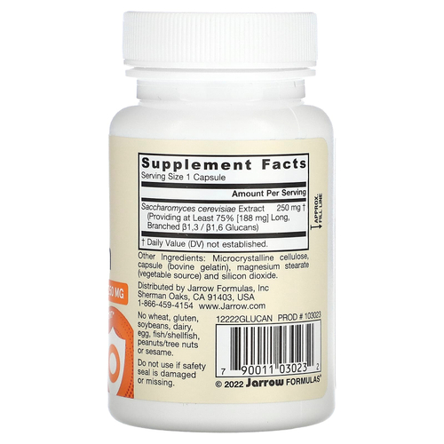 Jarrow Formulas, бета-глюкан, 250 мг, 60 капсул