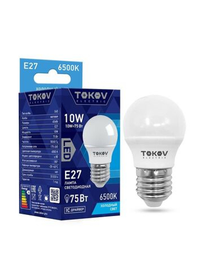 Лампа светодиодная 10Вт G45 6500К Е27 176-264В TOKOV ELECTRIC TKE-G45-E27-10-6.5K