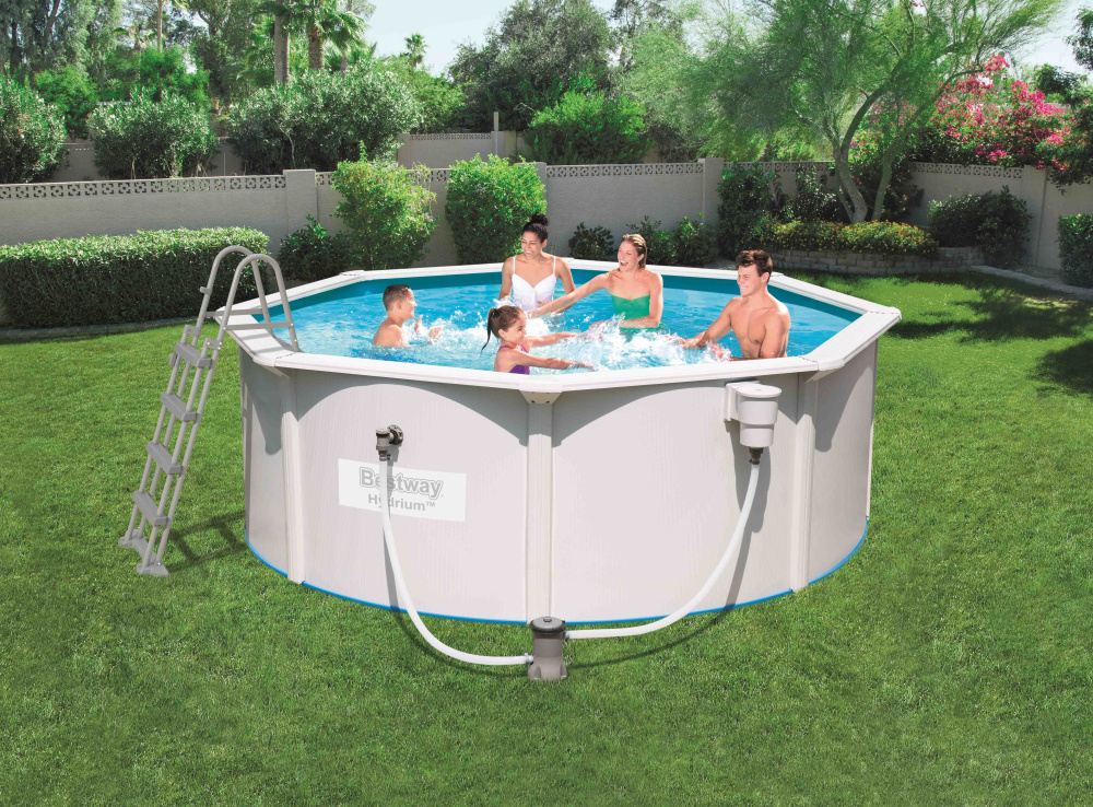 Стальной бассейн Bestway Hydrium Pool Set 360х120 см + фильтр-насос 2006 л/ч, лестница, подстилка (56571/56292 BW)