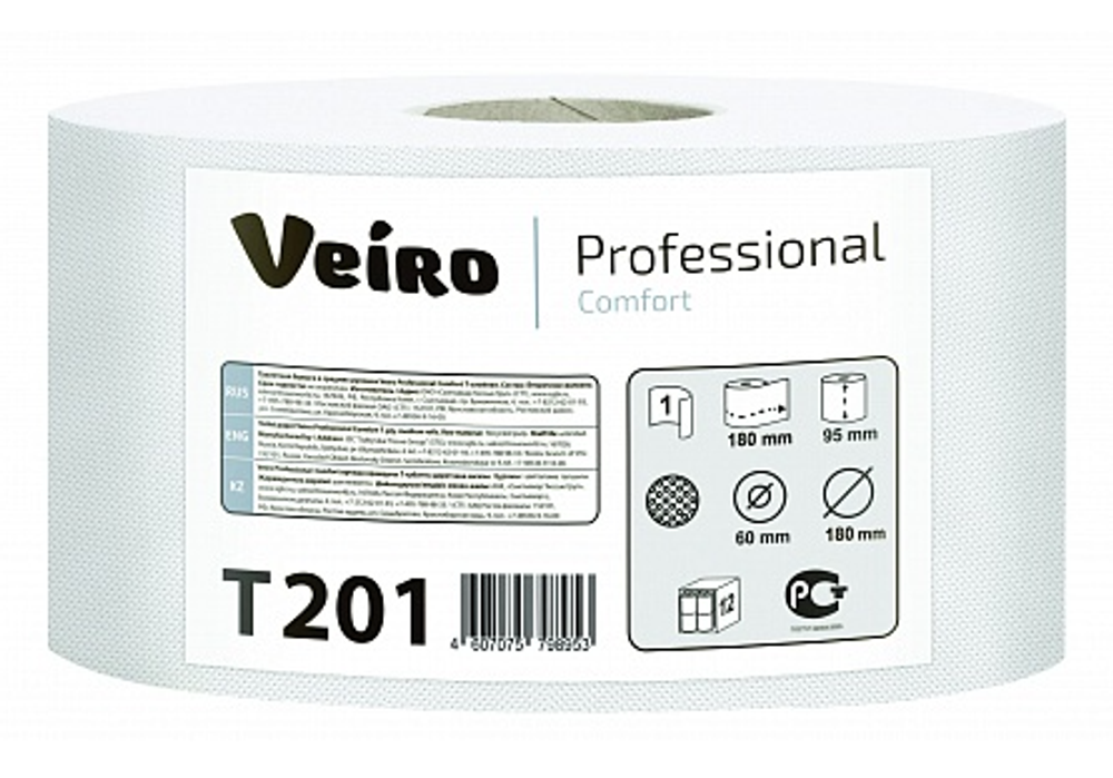 Туал.бумага в ср.рул-х Veiro Prof.Comf., бел.,1 сл.,95х125, 200 метр.,12рул/уп.Т201