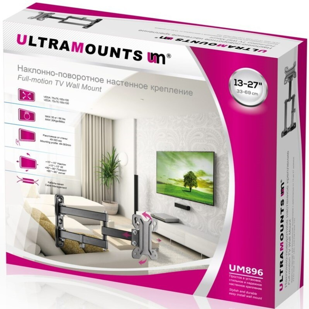 Кронштейн для телевизора Ultramounts UM 896 черный 13;-27; макс.30кг настенный поворотно-выдвижной и наклонный