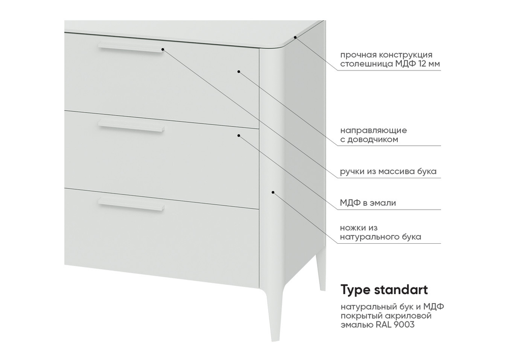 Комод Type 6 ящиков ширина 170 см (белый)