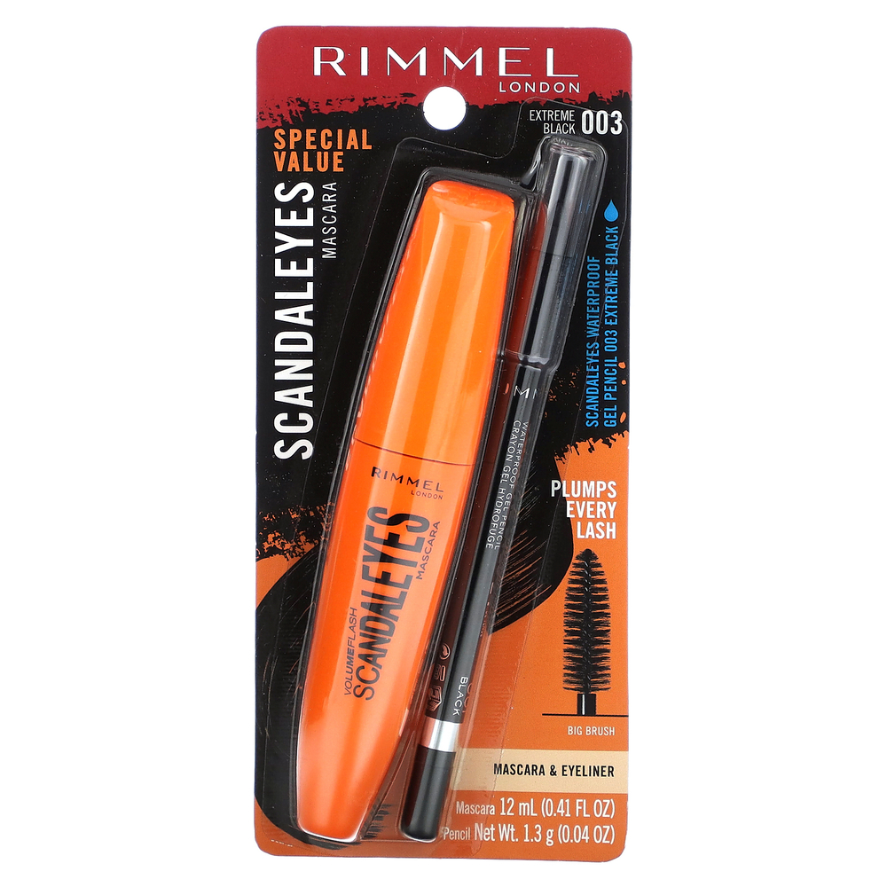 Rimmel London, Тушь для ресниц Scandaleyes с водостойким лайнером Kohl Kajal, 003 Extreme Black, набор из 2 предметов