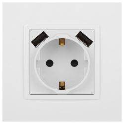Розетка ЭРА Elegance 14-4109-01 2P+E 16A-250В со шторками с 2xUSB 5В-3А белый | Эра Elegance
