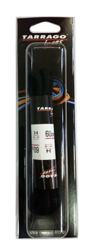 Шнурки TARRAGO, 60 см, круглые толстые, х/б с пропиткой, черные
