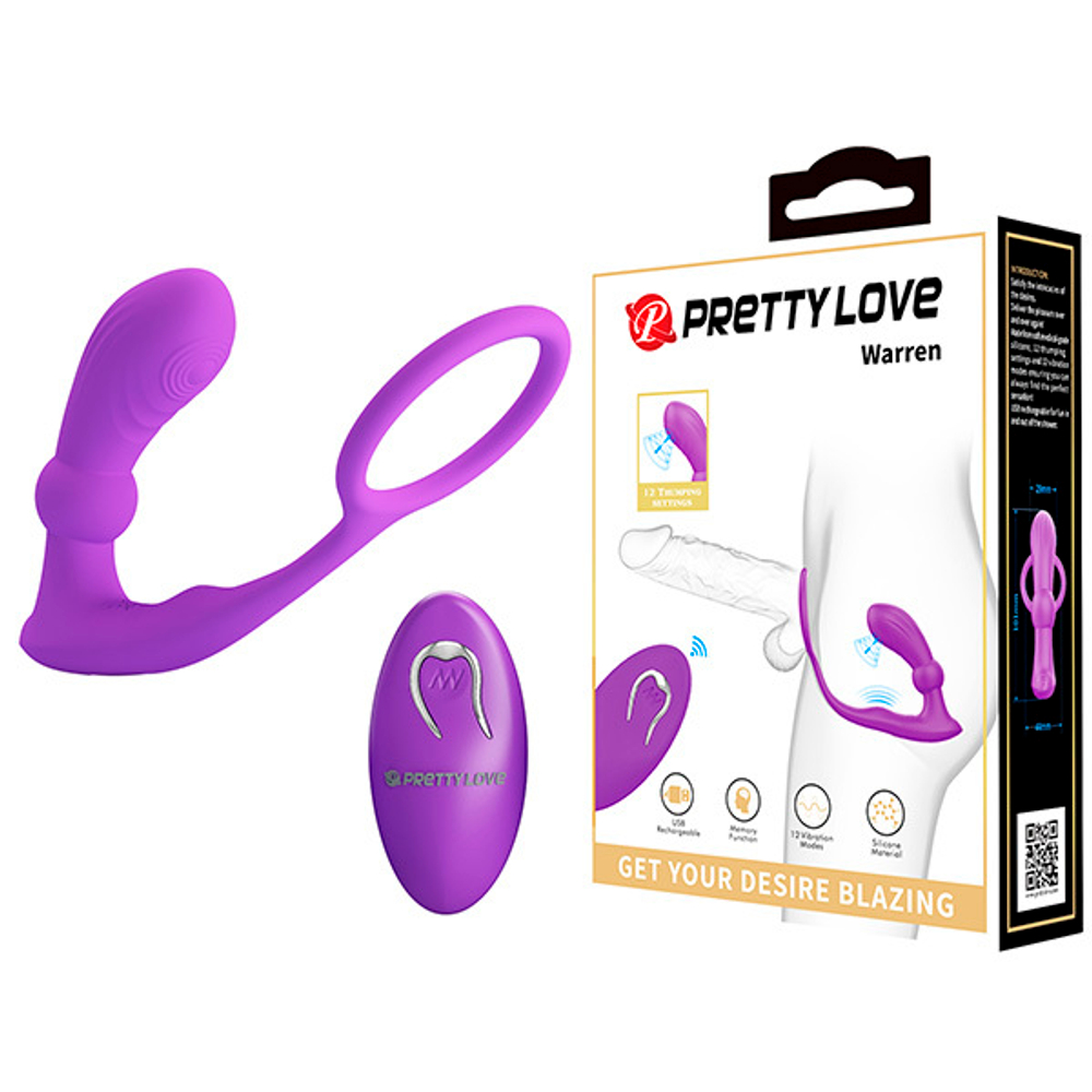 Лиловый вибростимулятор простаты 17см с эрекционным кольцом Pretty Love Warren BI-040162W-1