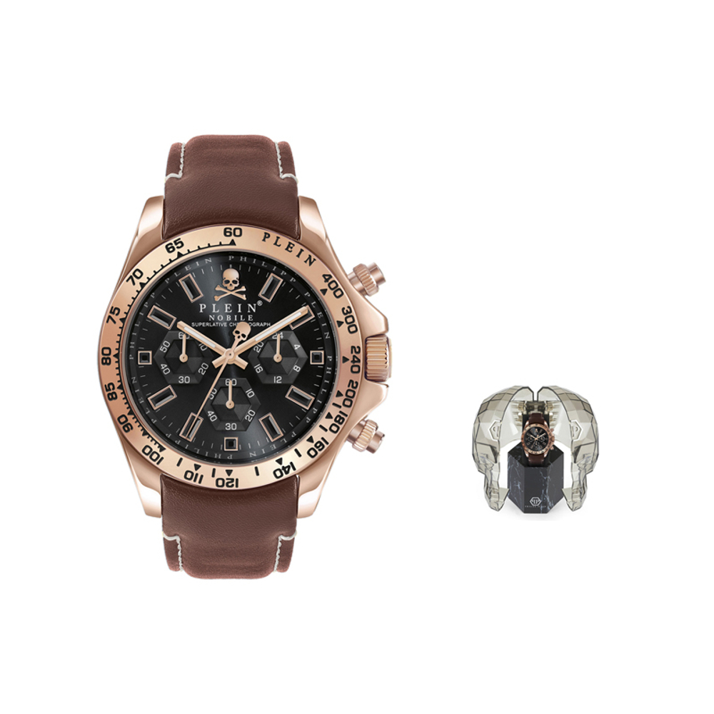 PHILIPP PLEIN Wrist Watch Quartz Movement Genuine Leather Strap 43mm Black Dial Men"s Watches