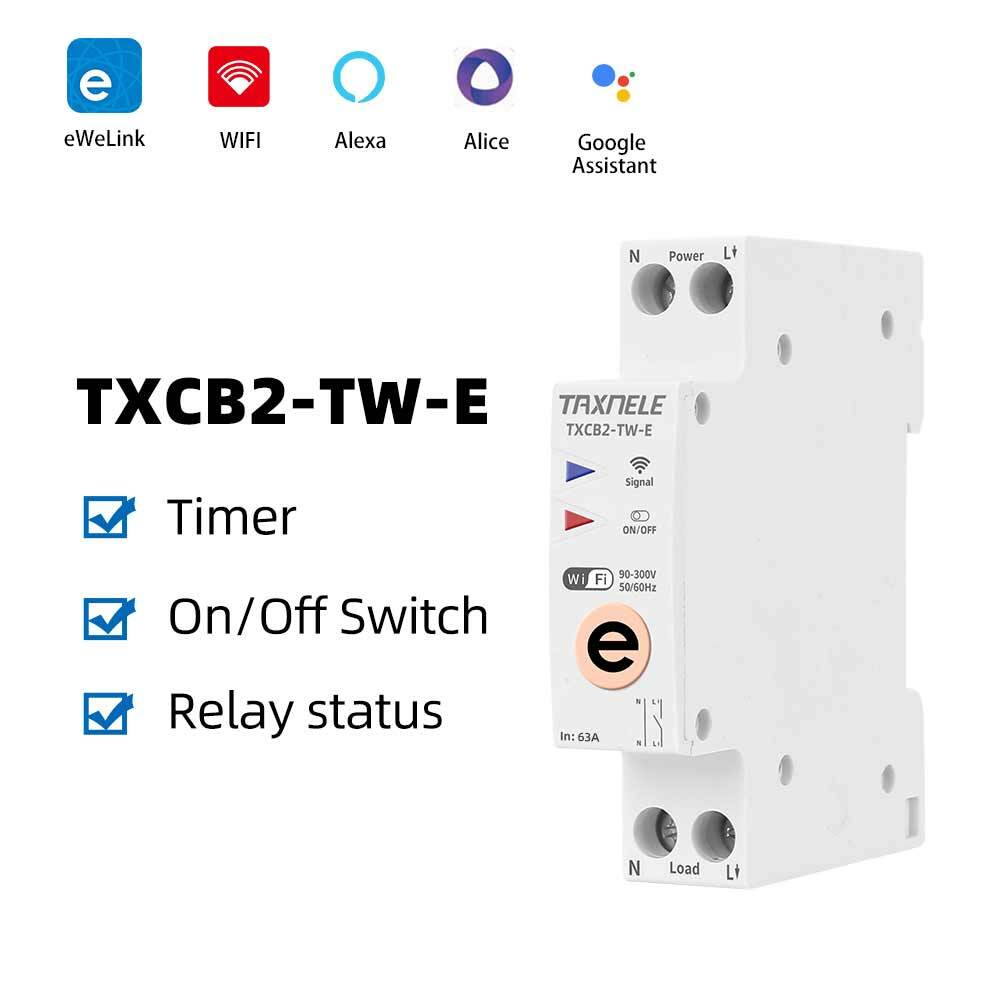Умное WiFi реле (выключатель) на DIN-рейку Taxnele TXCB2-TW-E (Для экосистемы eWelink)