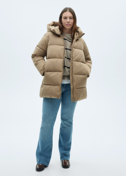 Стеганый анорак миди с капюшоном