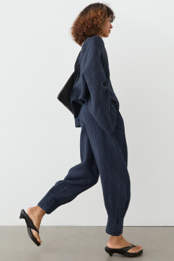 Massimo Dutti Полосатые льняные брюки-саруэль, темно-синий