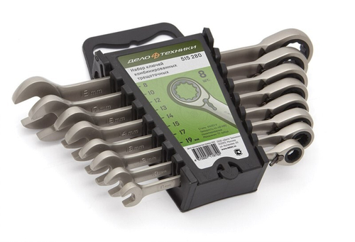 Набор ключей комб. 8 предм. трещот. /рожк.-накидн./ с переключателем (Дело Техники)