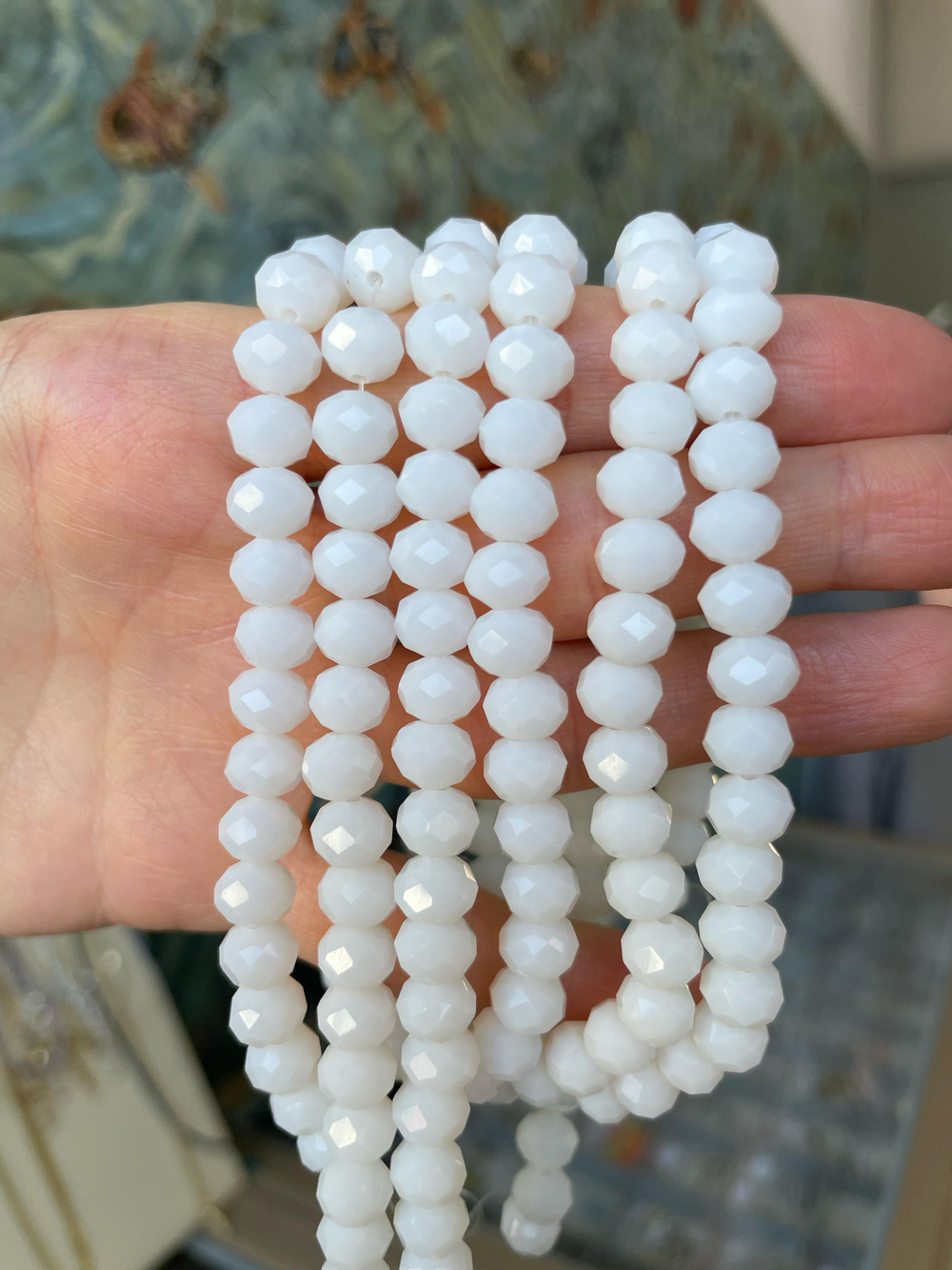 сгр8-бо Стекло граненое рондель 8*6мм, белый опал, 40см